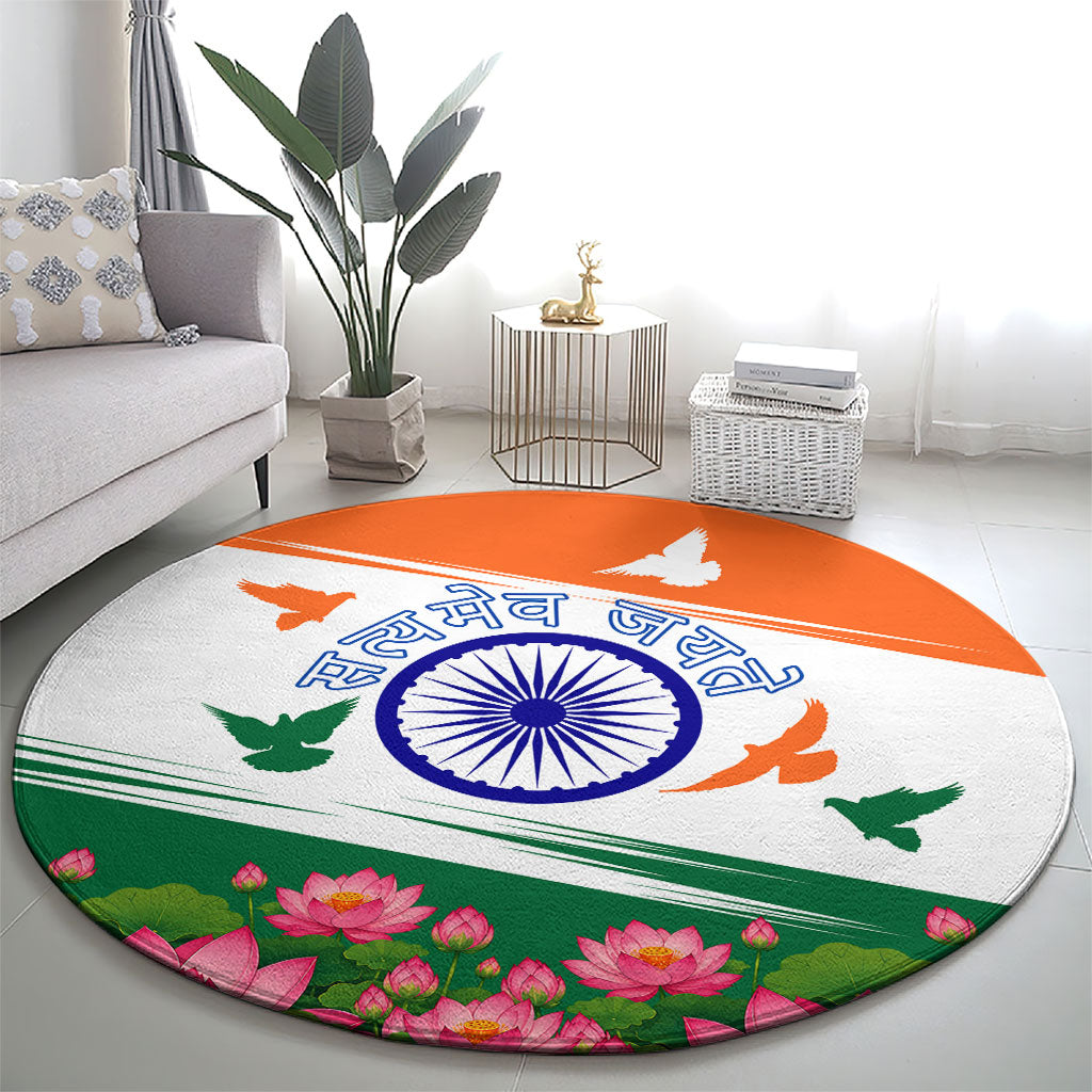 India Flag Round Carpet Jet Flypast Ashoka Chakra Lotus Vibrant Patriotic Tricolor