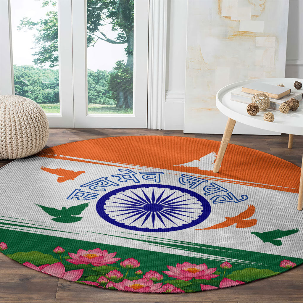 India Flag Round Carpet Jet Flypast Ashoka Chakra Lotus Vibrant Patriotic Tricolor