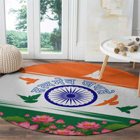 India Flag Round Carpet Jet Flypast Ashoka Chakra Lotus Vibrant Patriotic Tricolor
