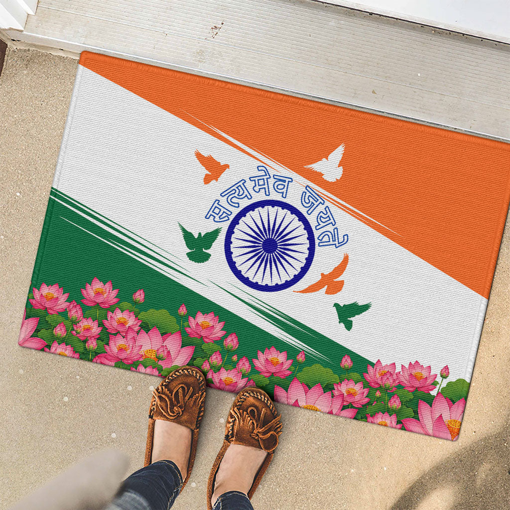 India Flag Rubber Doormat Jet Flypast Ashoka Chakra Lotus Vibrant Patriotic Tricolor