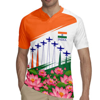 India Flag Rugby Jersey Jet Flypast Ashoka Chakra Lotus Vibrant Patriotic Tricolor