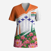 India Flag Scrub Top Jet Flypast Ashoka Chakra Lotus Vibrant Patriotic Tricolor