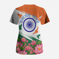 India Flag Scrub Top Jet Flypast Ashoka Chakra Lotus Vibrant Patriotic Tricolor