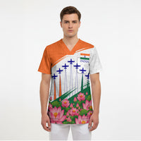 India Flag Scrub Top Jet Flypast Ashoka Chakra Lotus Vibrant Patriotic Tricolor