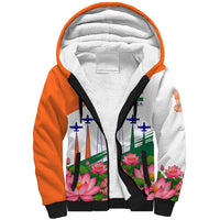India Flag Sherpa Hoodie Jet Flypast Ashoka Chakra Lotus Vibrant Patriotic Tricolor