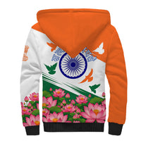 India Flag Sherpa Hoodie Jet Flypast Ashoka Chakra Lotus Vibrant Patriotic Tricolor