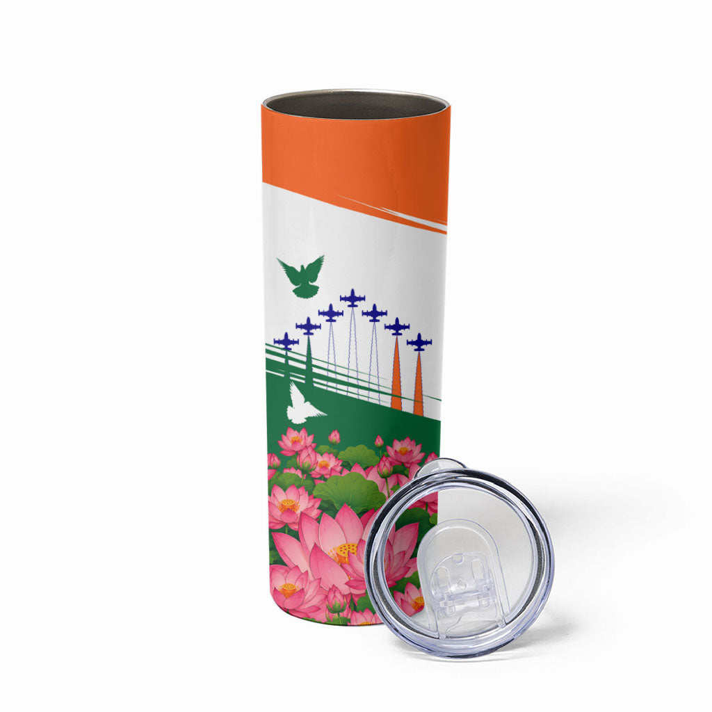 India Flag Skinny Tumbler Jet Flypast Ashoka Chakra Lotus Vibrant Patriotic Tricolor