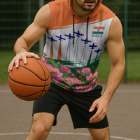 India Flag Sleeveless Hoodie Jet Flypast Ashoka Chakra Lotus Vibrant Patriotic Tricolor