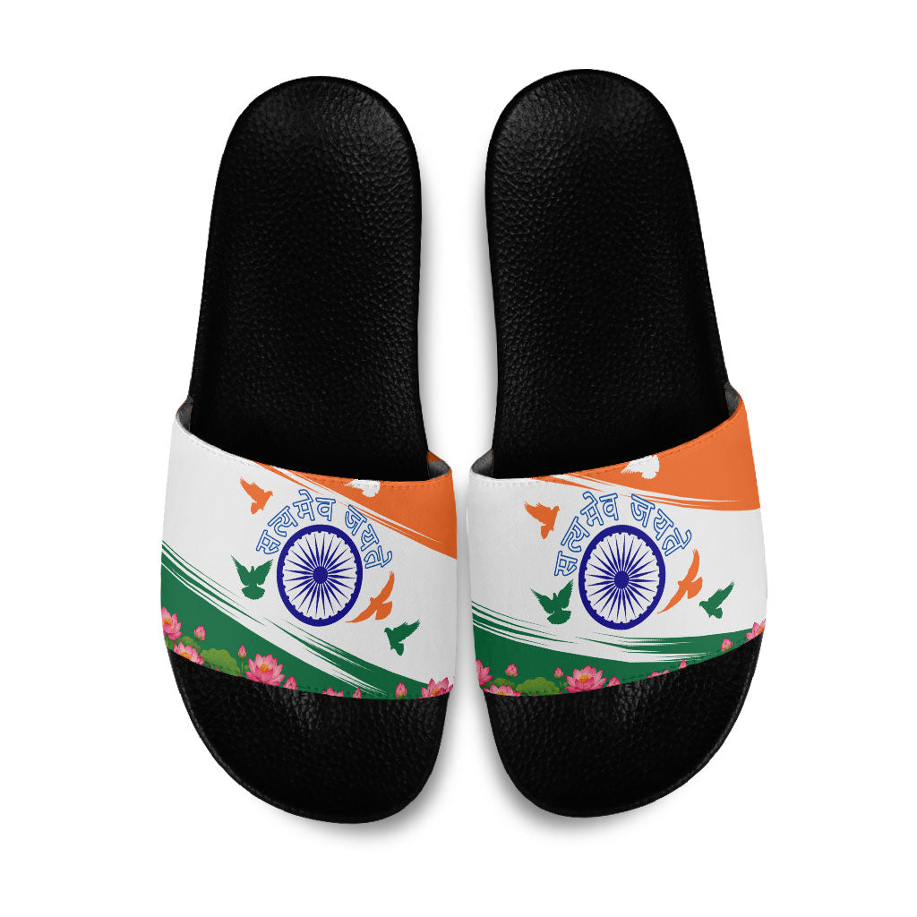India Flag Slide Sandals Jet Flypast Ashoka Chakra Lotus Vibrant Patriotic Tricolor