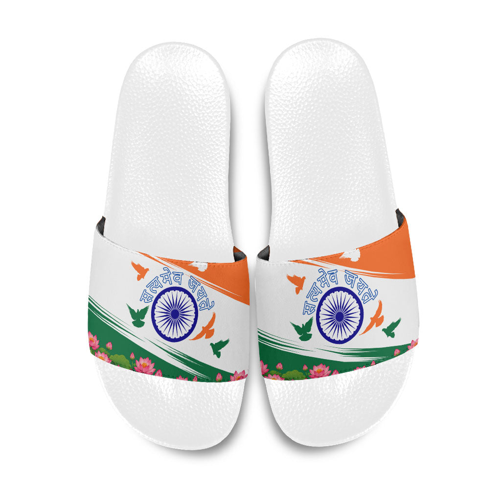 India Flag Slide Sandals Jet Flypast Ashoka Chakra Lotus Vibrant Patriotic Tricolor
