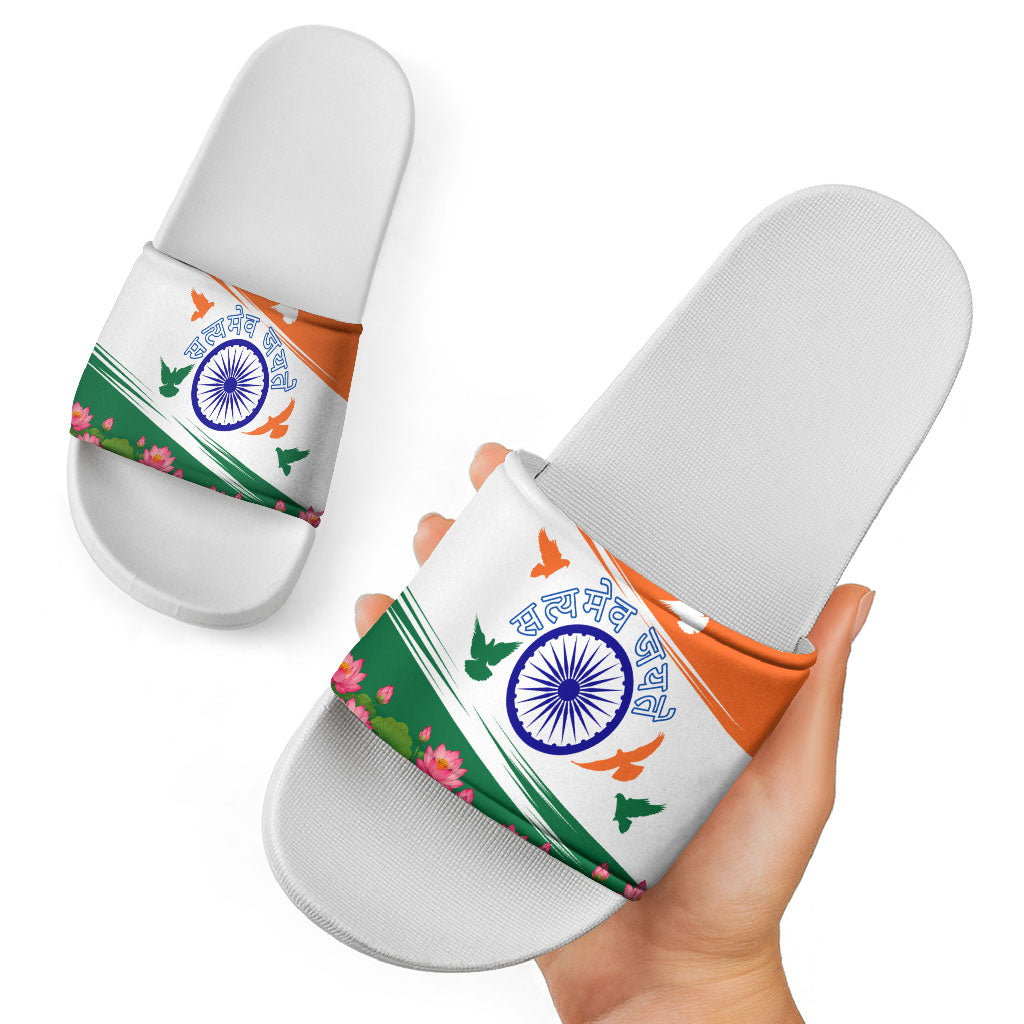 India Flag Slide Sandals Jet Flypast Ashoka Chakra Lotus Vibrant Patriotic Tricolor