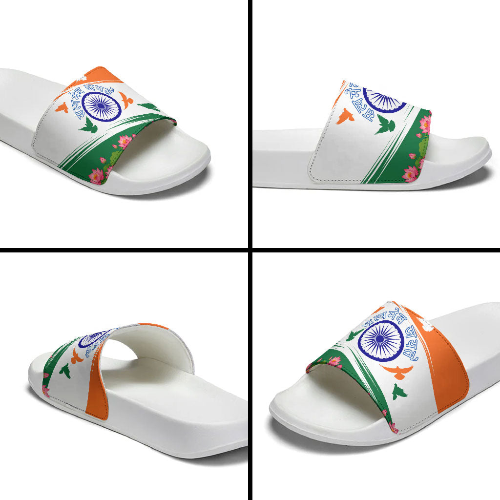 India Flag Slide Sandals Jet Flypast Ashoka Chakra Lotus Vibrant Patriotic Tricolor
