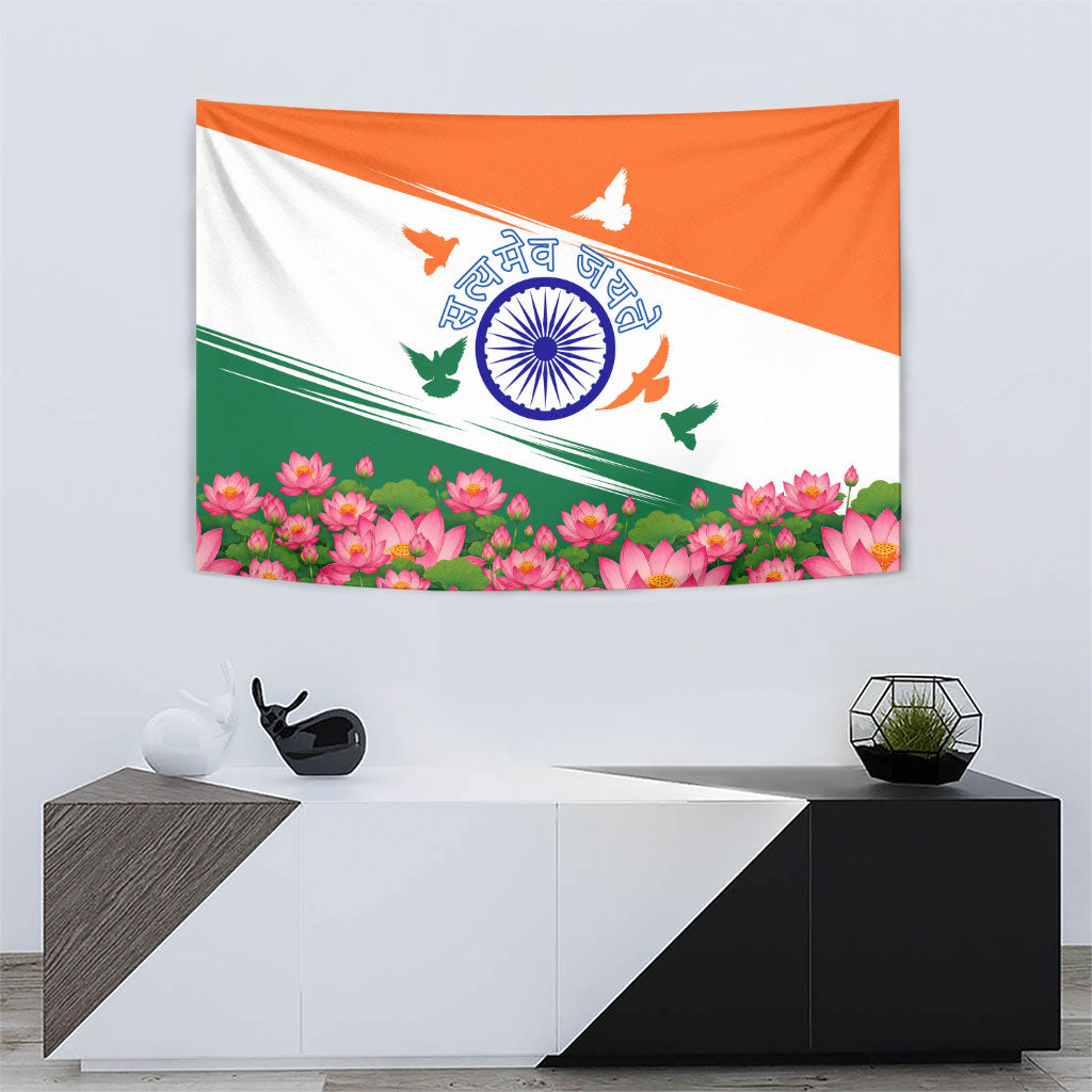 India Flag Tapestry Jet Flypast Ashoka Chakra Lotus Vibrant Patriotic Tricolor