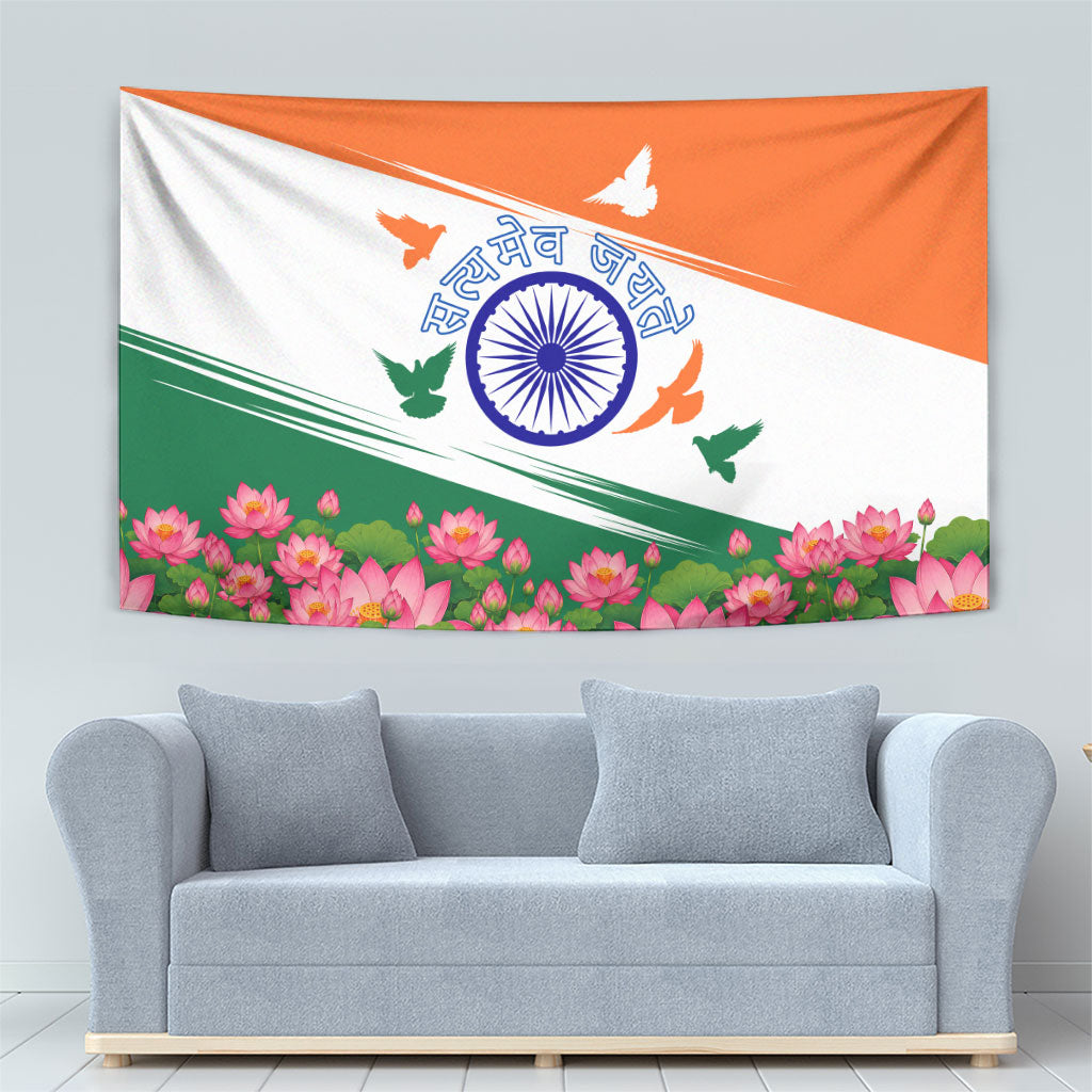 India Flag Tapestry Jet Flypast Ashoka Chakra Lotus Vibrant Patriotic Tricolor