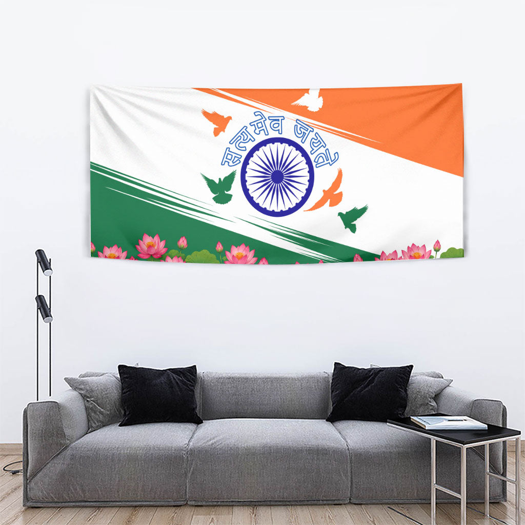 India Flag Tapestry Jet Flypast Ashoka Chakra Lotus Vibrant Patriotic Tricolor