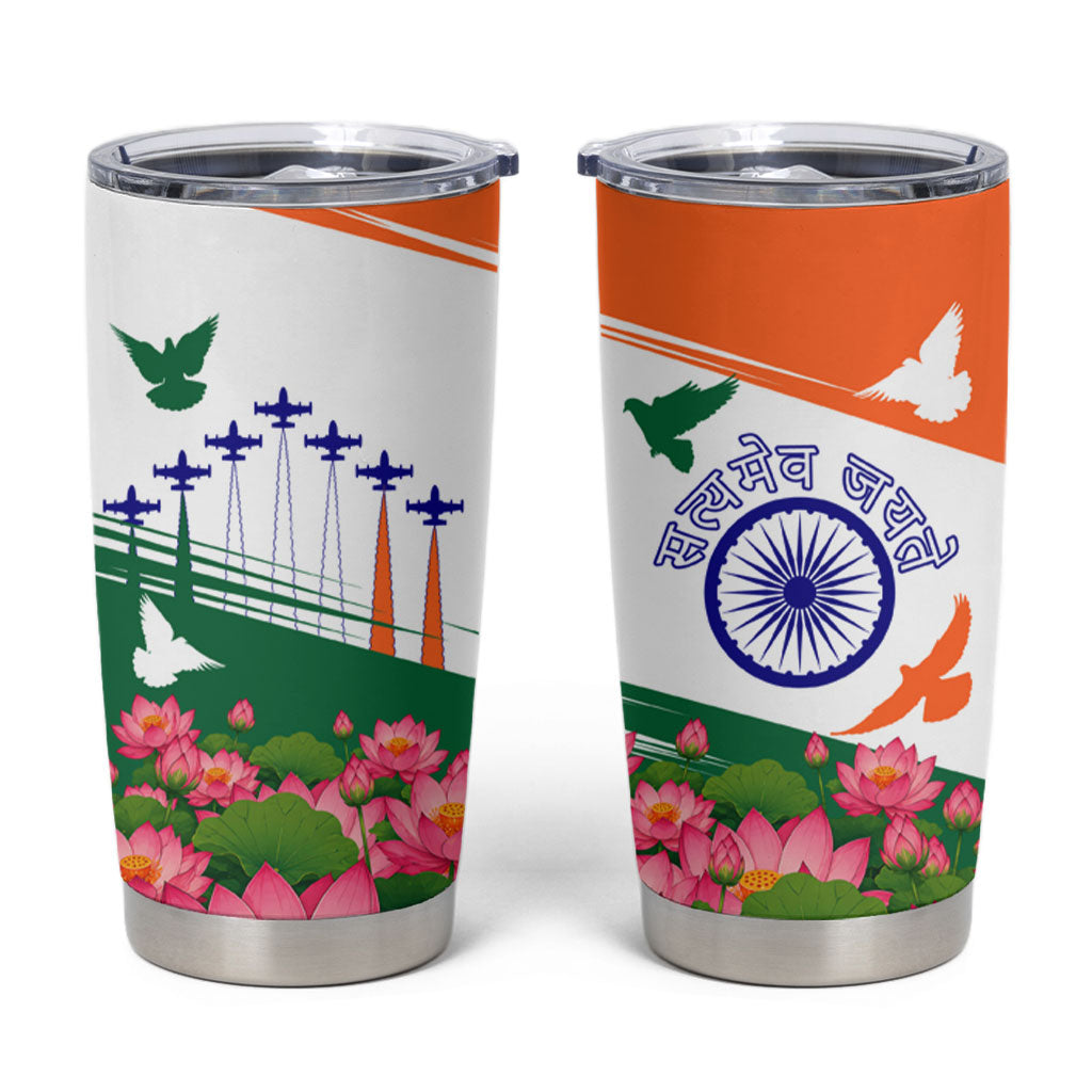 India Flag Tumbler Cup Jet Flypast Ashoka Chakra Lotus Vibrant Patriotic Tricolor