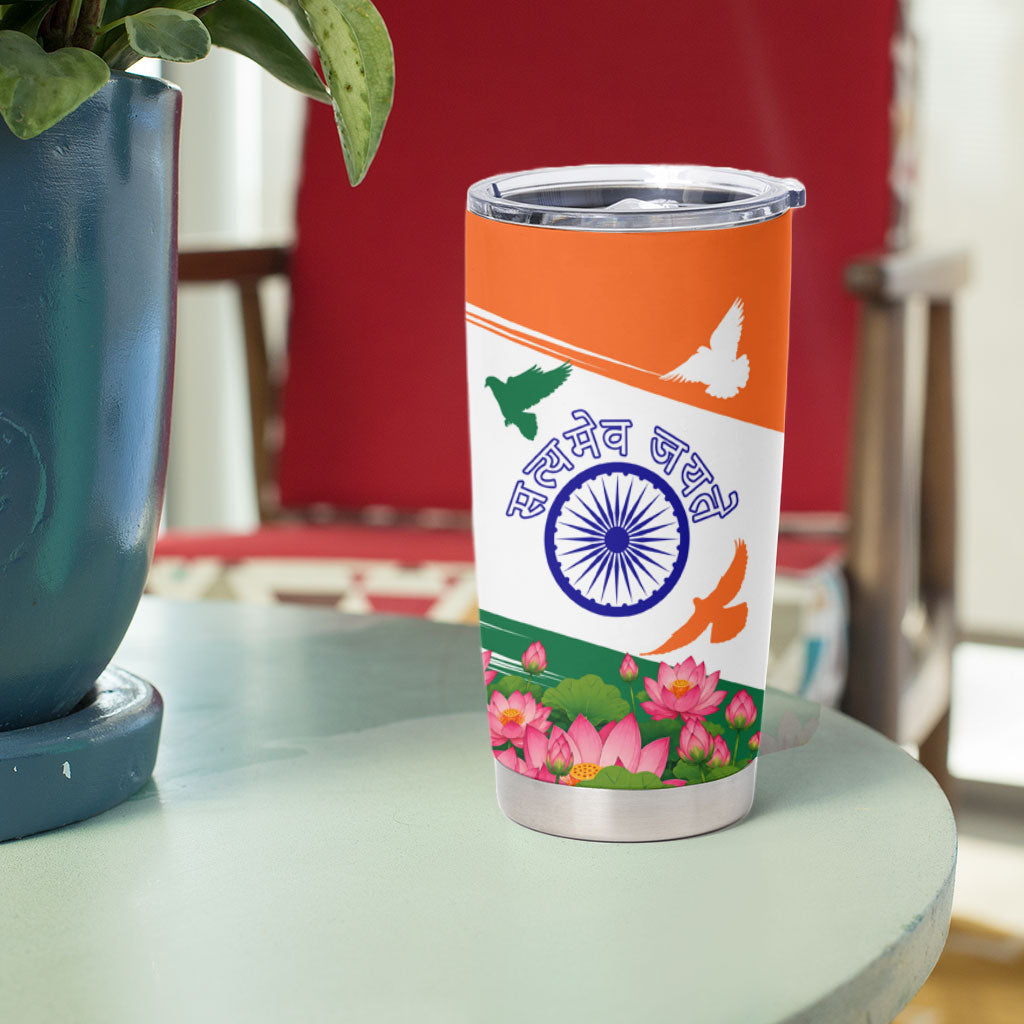 India Flag Tumbler Cup Jet Flypast Ashoka Chakra Lotus Vibrant Patriotic Tricolor