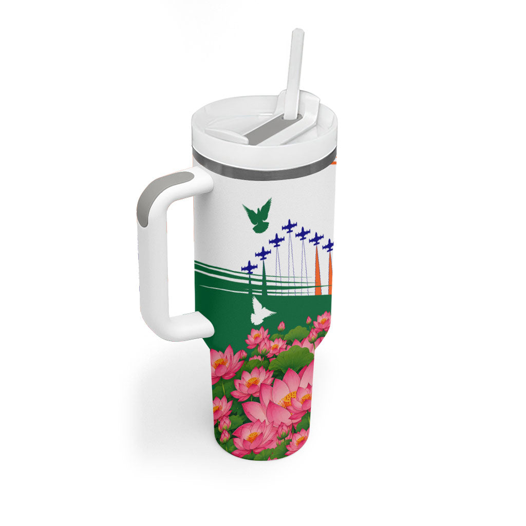 India Flag Tumbler With Handle Jet Flypast Ashoka Chakra Lotus Vibrant Patriotic Tricolor