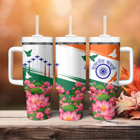 India Flag Tumbler With Handle Jet Flypast Ashoka Chakra Lotus Vibrant Patriotic Tricolor