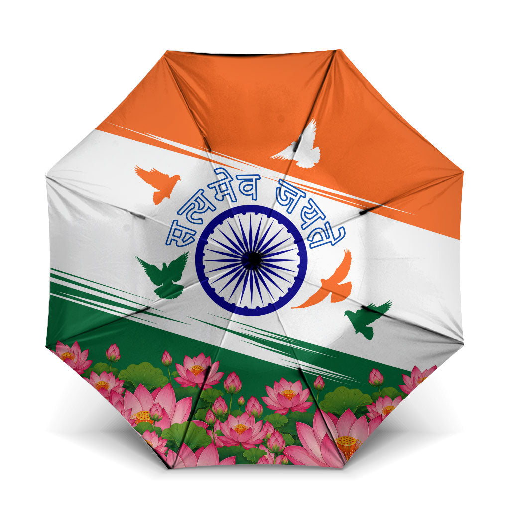India Flag Umbrella Jet Flypast Ashoka Chakra Lotus Vibrant Patriotic Tricolor