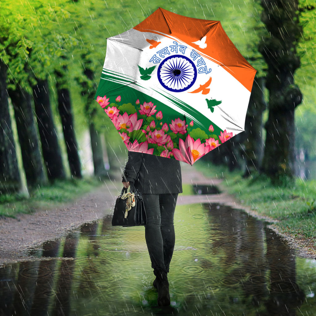 India Flag Umbrella Jet Flypast Ashoka Chakra Lotus Vibrant Patriotic Tricolor