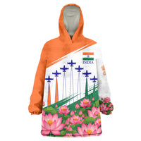 India Flag Wearable Blanket Hoodie Jet Flypast Ashoka Chakra Lotus Vibrant Patriotic Tricolor