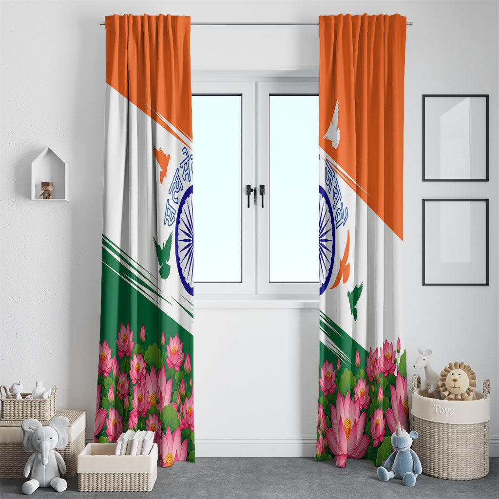 India Flag Window Curtain Jet Flypast Ashoka Chakra Lotus Vibrant Patriotic Tricolor