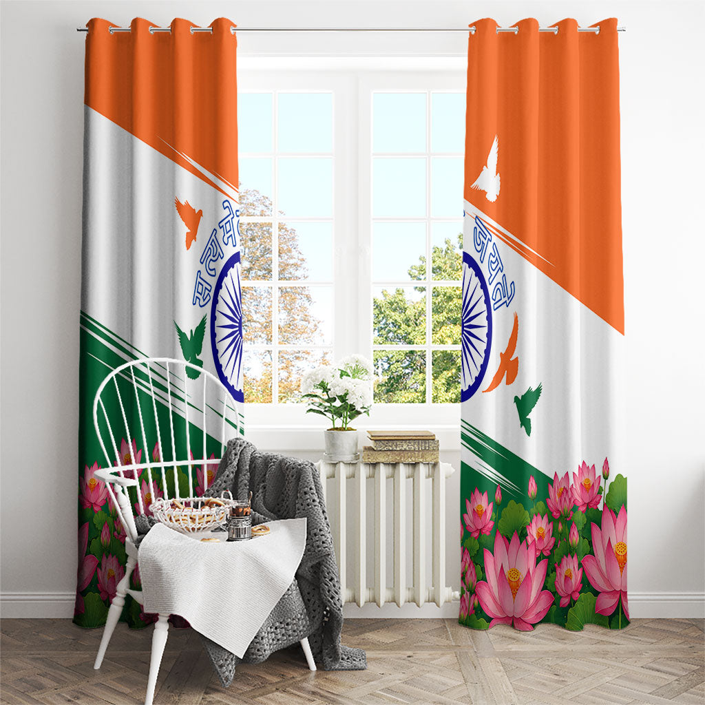India Flag Window Curtain Jet Flypast Ashoka Chakra Lotus Vibrant Patriotic Tricolor