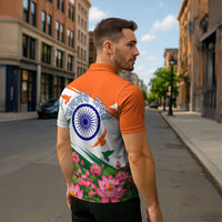 India Flag Zipper Polo Shirt Jet Flypast Ashoka Chakra Lotus Vibrant Patriotic Tricolor