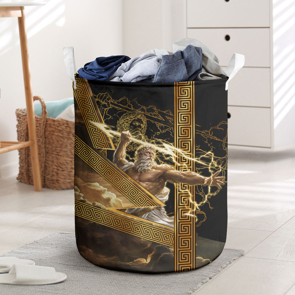 Zeus Greek Mythology King Of Gods Laundry Basket Gold Meander Pattern Lightning Bolt Mythological