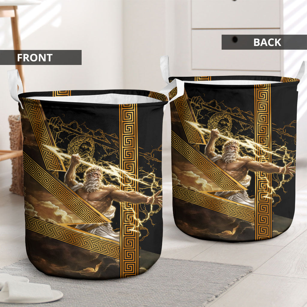 Zeus Greek Mythology King Of Gods Laundry Basket Gold Meander Pattern Lightning Bolt Mythological