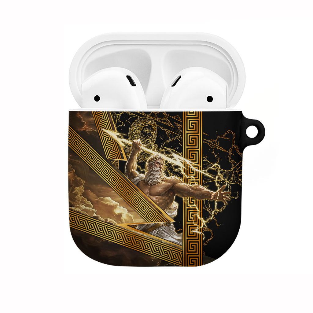 Zeus Greek Mythology King Of Gods AirPods Case Gold Meander Pattern Lightning Bolt Mythological
