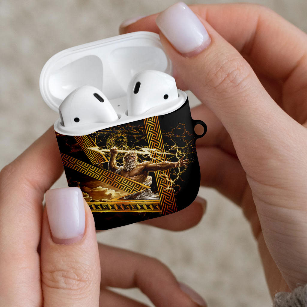 Zeus Greek Mythology King Of Gods AirPods Case Gold Meander Pattern Lightning Bolt Mythological