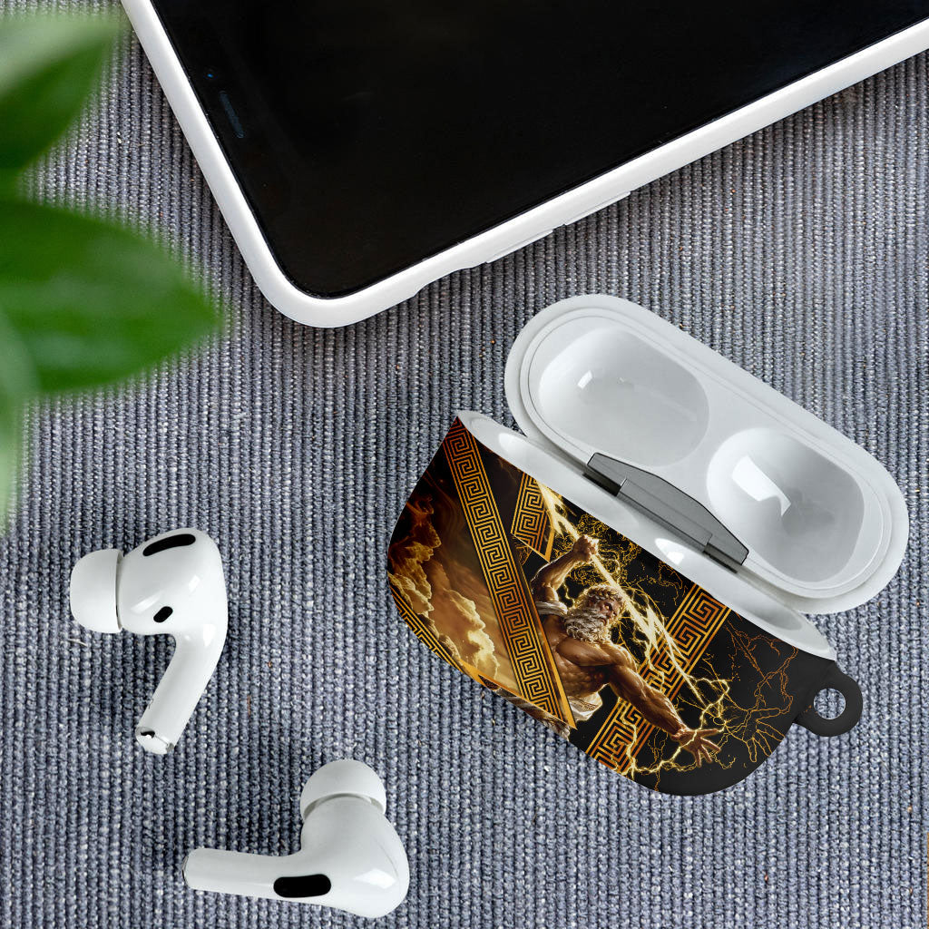 Zeus Greek Mythology King Of Gods AirPods Case Gold Meander Pattern Lightning Bolt Mythological