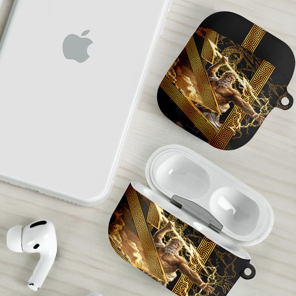Zeus Greek Mythology King Of Gods AirPods Case Gold Meander Pattern Lightning Bolt Mythological