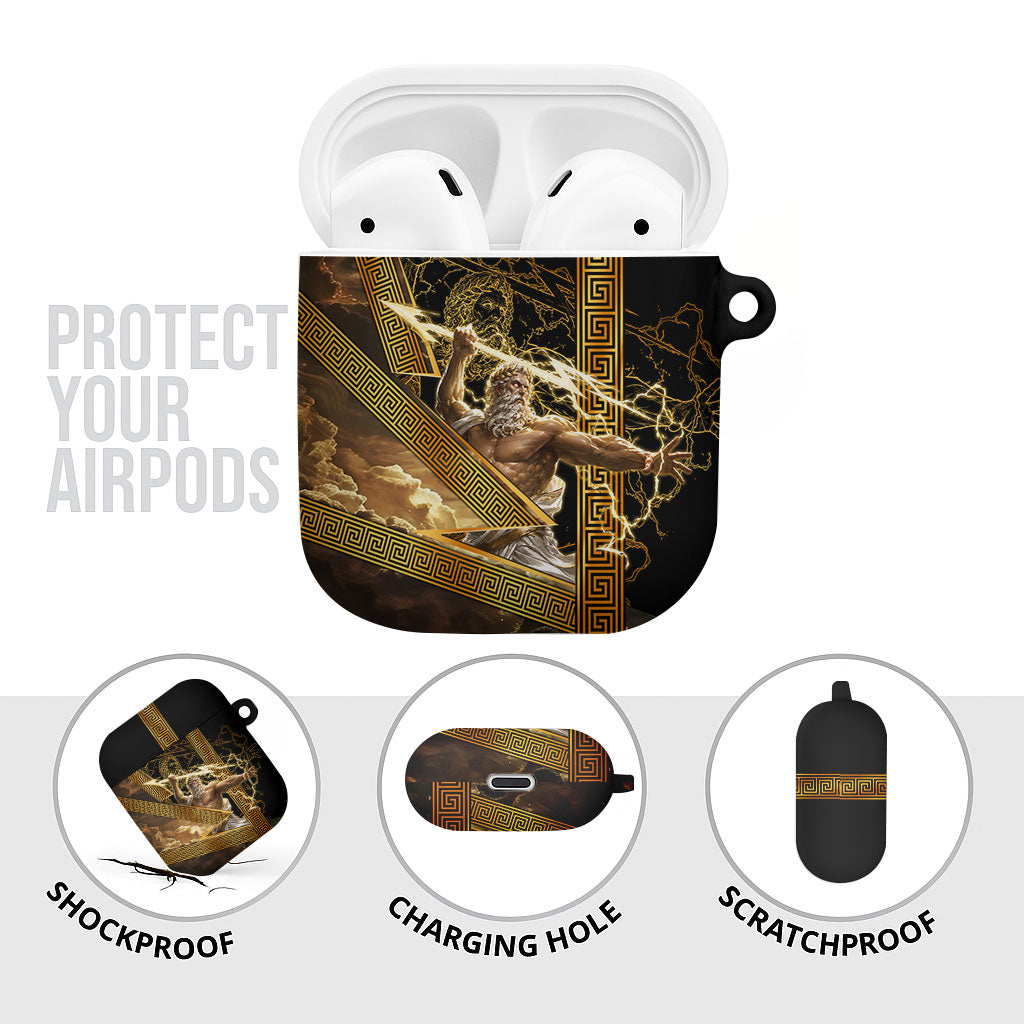 Zeus Greek Mythology King Of Gods AirPods Case Gold Meander Pattern Lightning Bolt Mythological