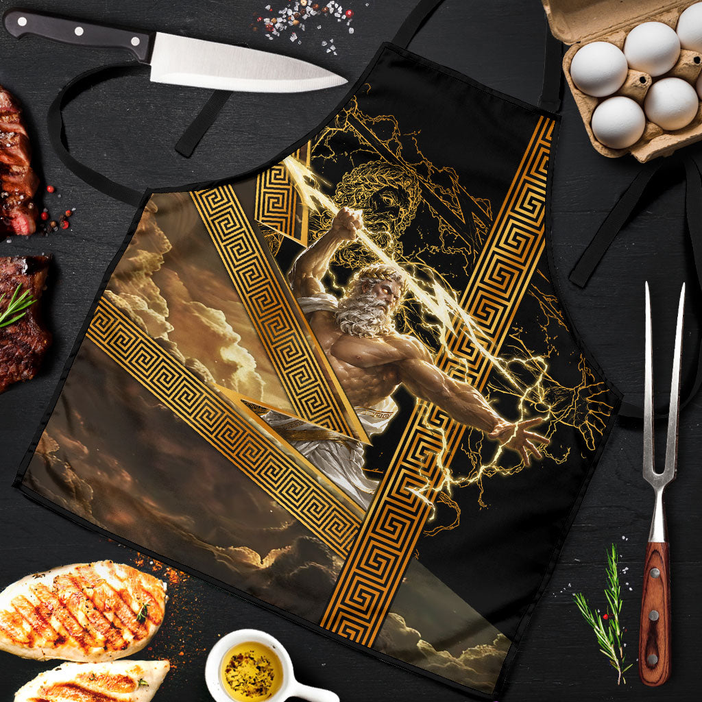 Zeus Greek Mythology King Of Gods Apron Gold Meander Pattern Lightning Bolt Mythological