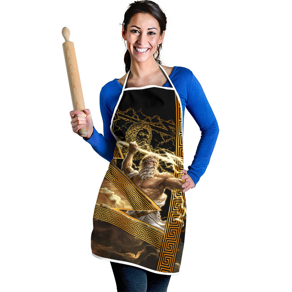 Zeus Greek Mythology King Of Gods Apron Gold Meander Pattern Lightning Bolt Mythological