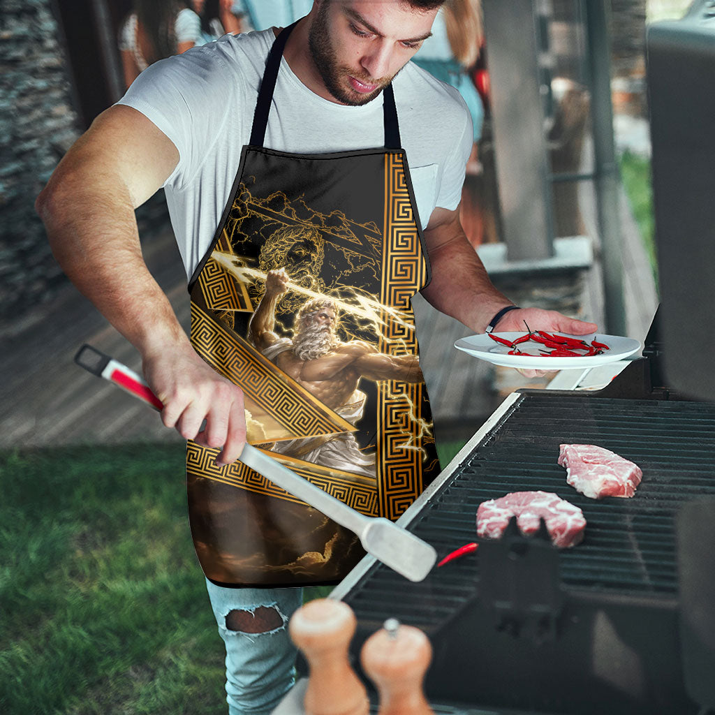 Zeus Greek Mythology King Of Gods Apron Gold Meander Pattern Lightning Bolt Mythological