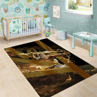 Zeus Greek Mythology King Of Gods Area Rug Gold Meander Pattern Lightning Bolt Mythological