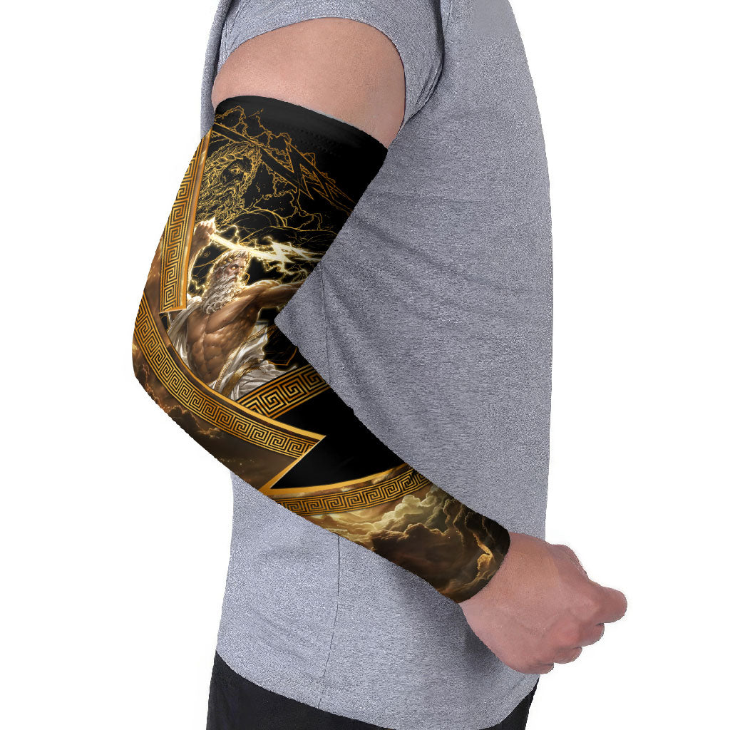 Zeus Greek Mythology King Of Gods Arm Sleeves Gold Meander Pattern Lightning Bolt Mythological