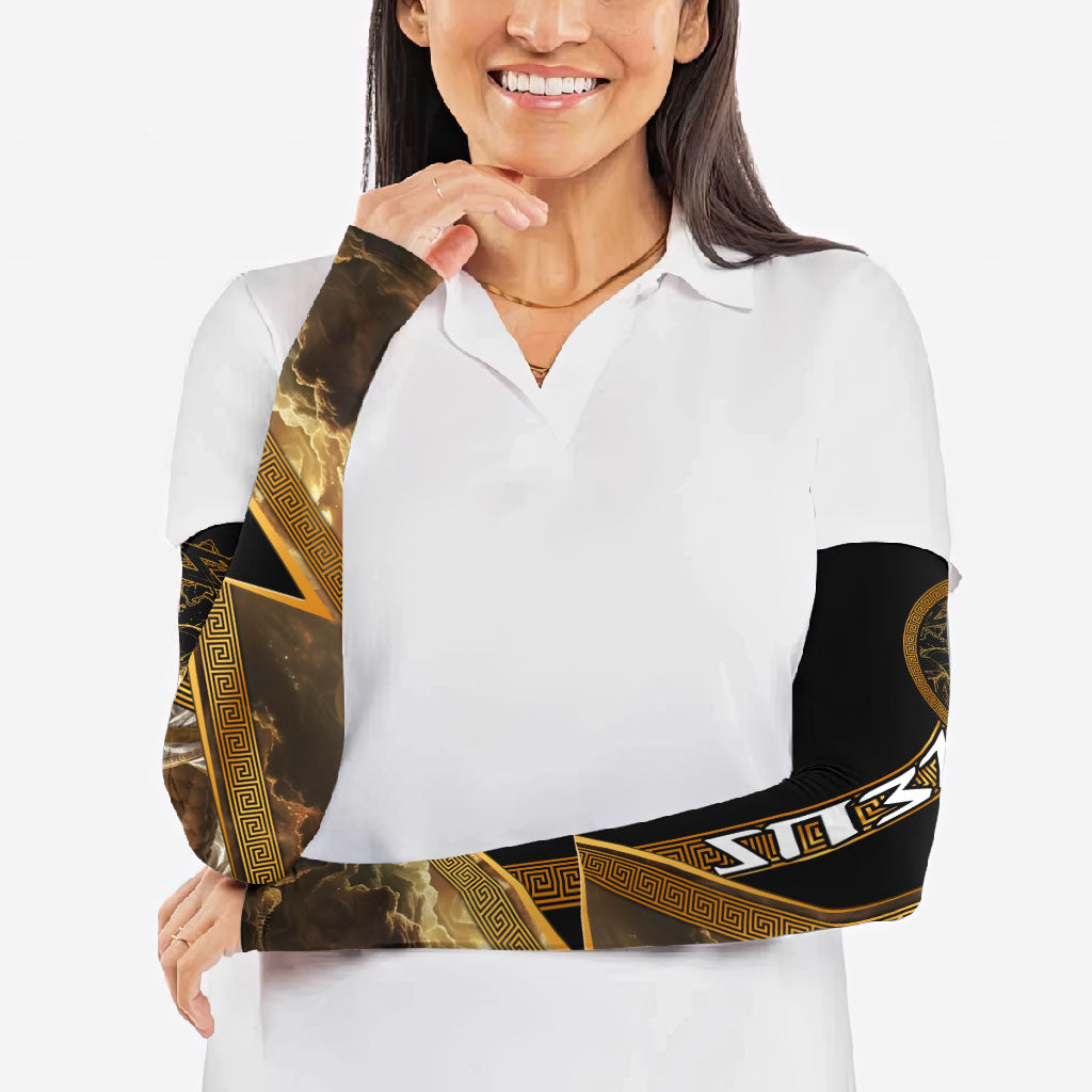 Zeus Greek Mythology King Of Gods Arm Sleeves Gold Meander Pattern Lightning Bolt Mythological