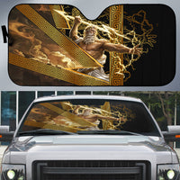 Zeus Greek Mythology King Of Gods Auto Sun Shade Gold Meander Pattern Lightning Bolt Mythological