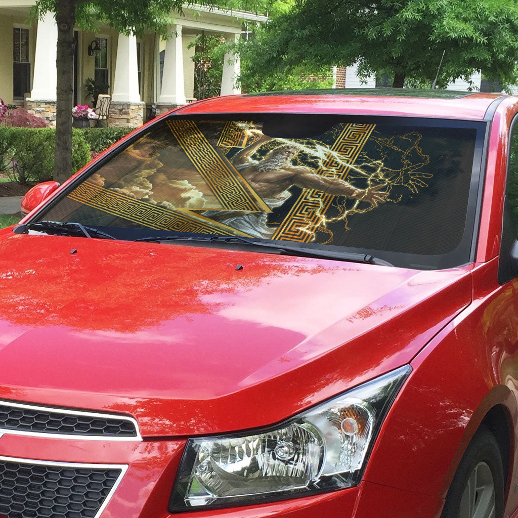 Zeus Greek Mythology King Of Gods Auto Sun Shade Gold Meander Pattern Lightning Bolt Mythological