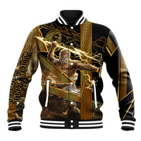 Zeus Greek Mythology King Of Gods Baseball Jacket Gold Meander Pattern Lightning Bolt Mythological