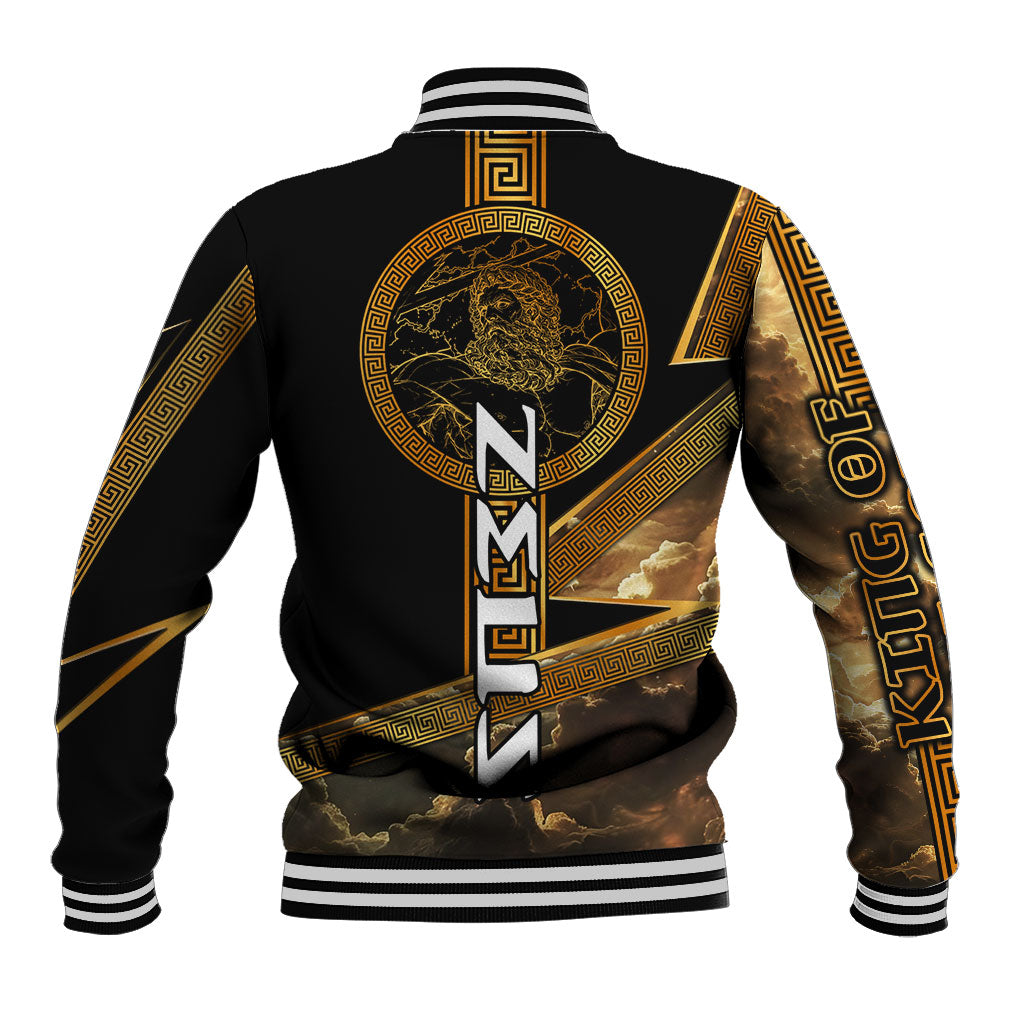 Zeus Greek Mythology King Of Gods Baseball Jacket Gold Meander Pattern Lightning Bolt Mythological