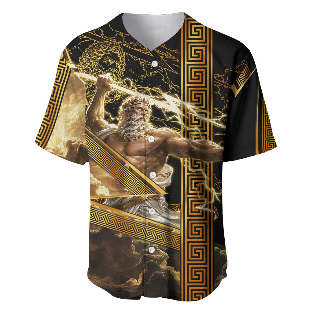 Zeus Greek Mythology King Of Gods Baseball Jersey Gold Meander Pattern Lightning Bolt Mythological