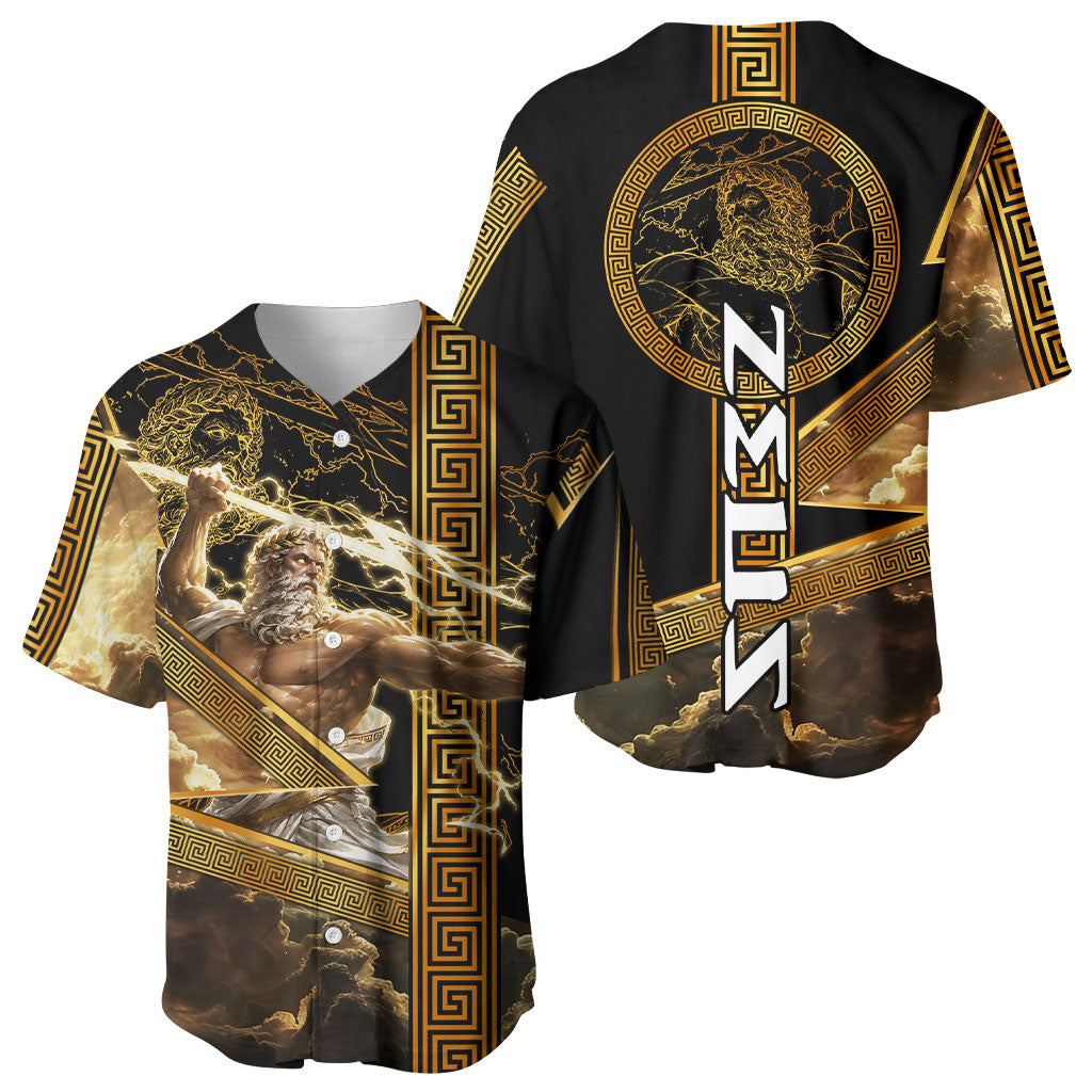 Zeus Greek Mythology King Of Gods Baseball Jersey Gold Meander Pattern Lightning Bolt Mythological