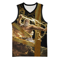 Zeus Greek Mythology King Of Gods Basketball Jersey Gold Meander Pattern Lightning Bolt Mythological