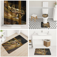 Zeus Greek Mythology King Of Gods Bathroom Set Gold Meander Pattern Lightning Bolt Mythological